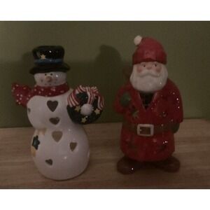 Santa And Snowman Tea‎ Light Candle Holders, Set Of 2, 7 In And 7.5 In